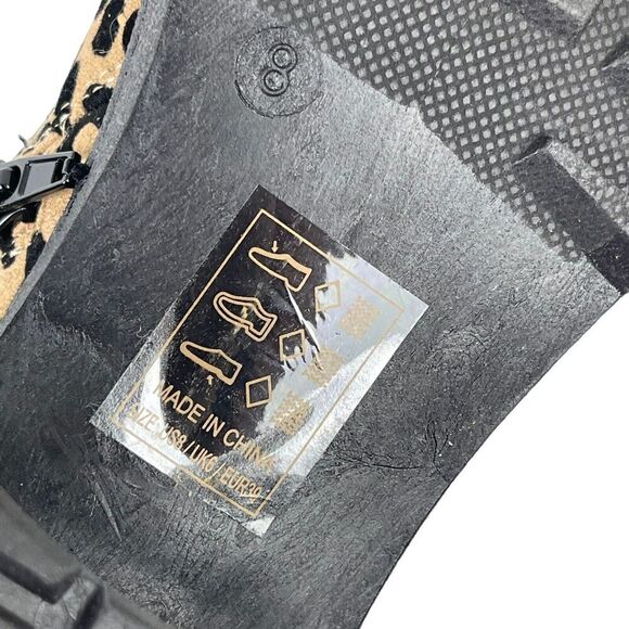 Qupid Cheetah Ankle Boots Bootie Animal Print Size 8 Black Tan Chunky Block Heel - Picture 12 of 13